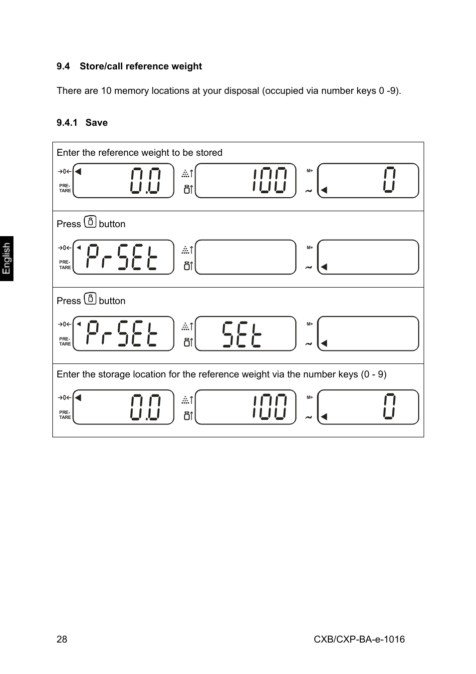 4 store/call reference weight, 1 save, Plset | KERN & SOHN CXP Version 1.6 User Manual | Page 28 / 54