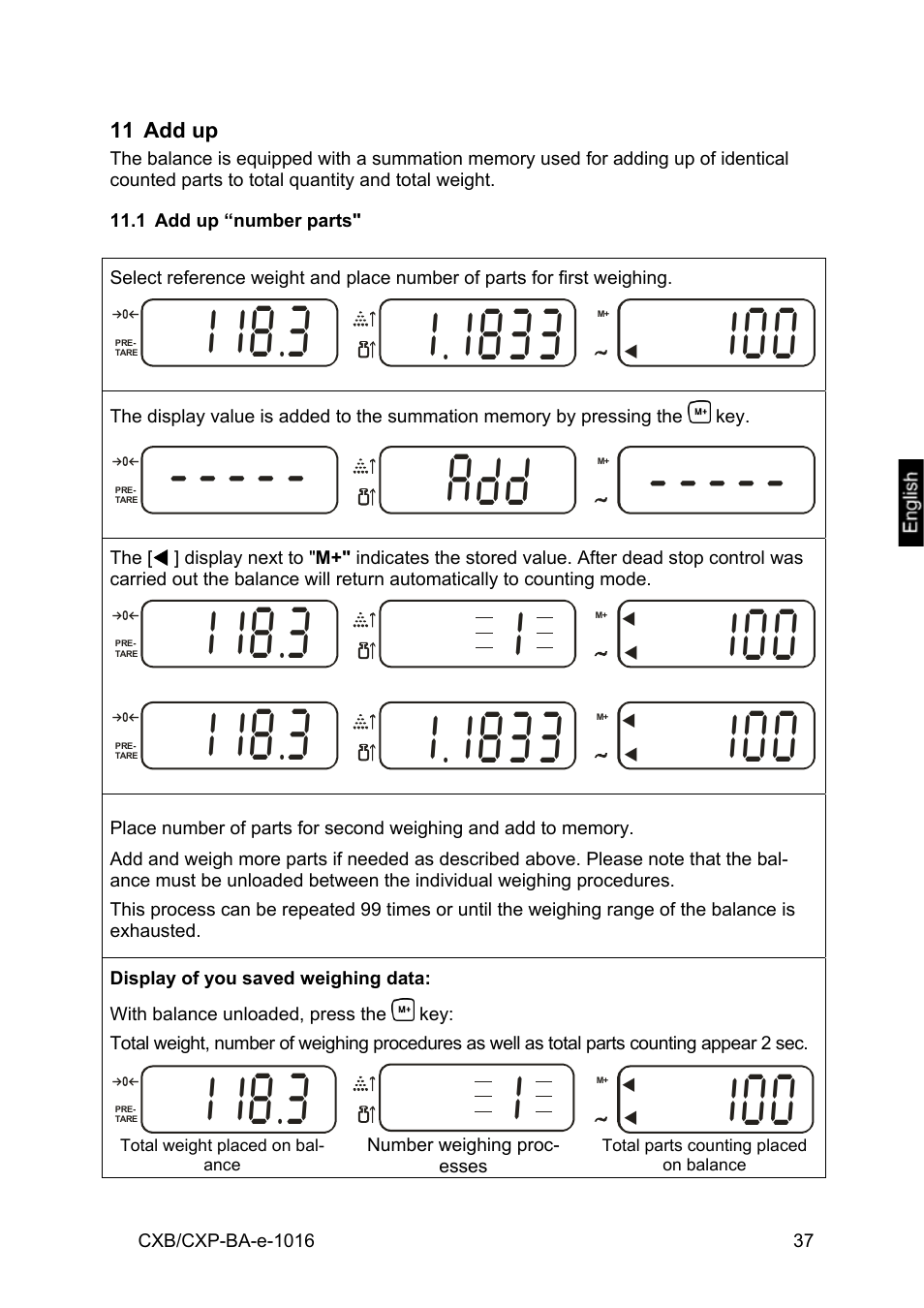 11 add up, 1 add up “number parts | KERN & SOHN CXP Version 1.6 User Manual | Page 37 / 54