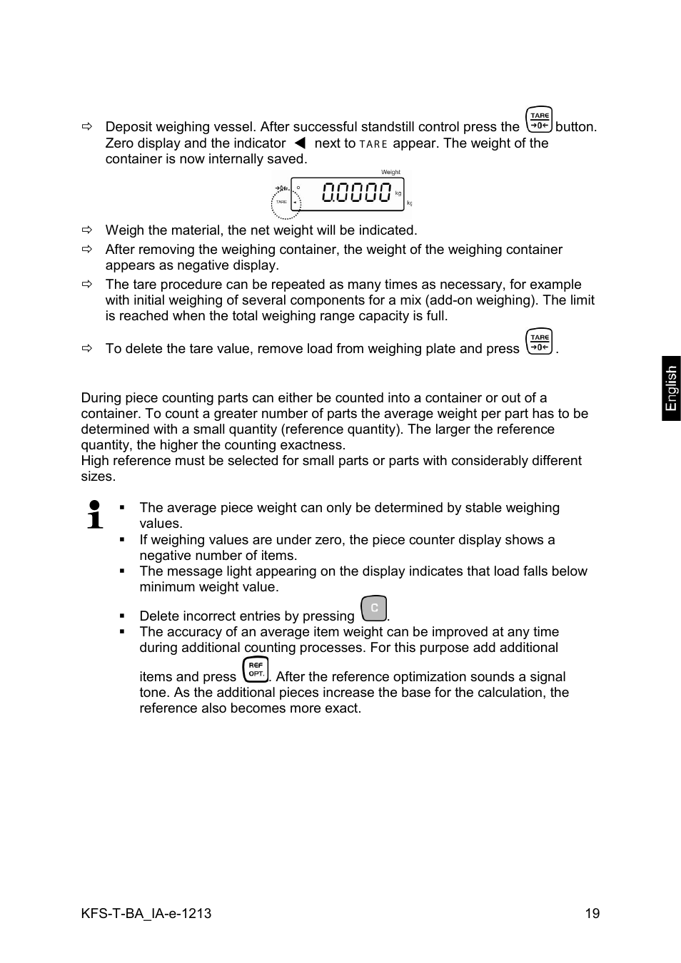 5 weighing with tare, 6 counting | KERN & SOHN IFS 300K-3 User Manual | Page 19 / 52