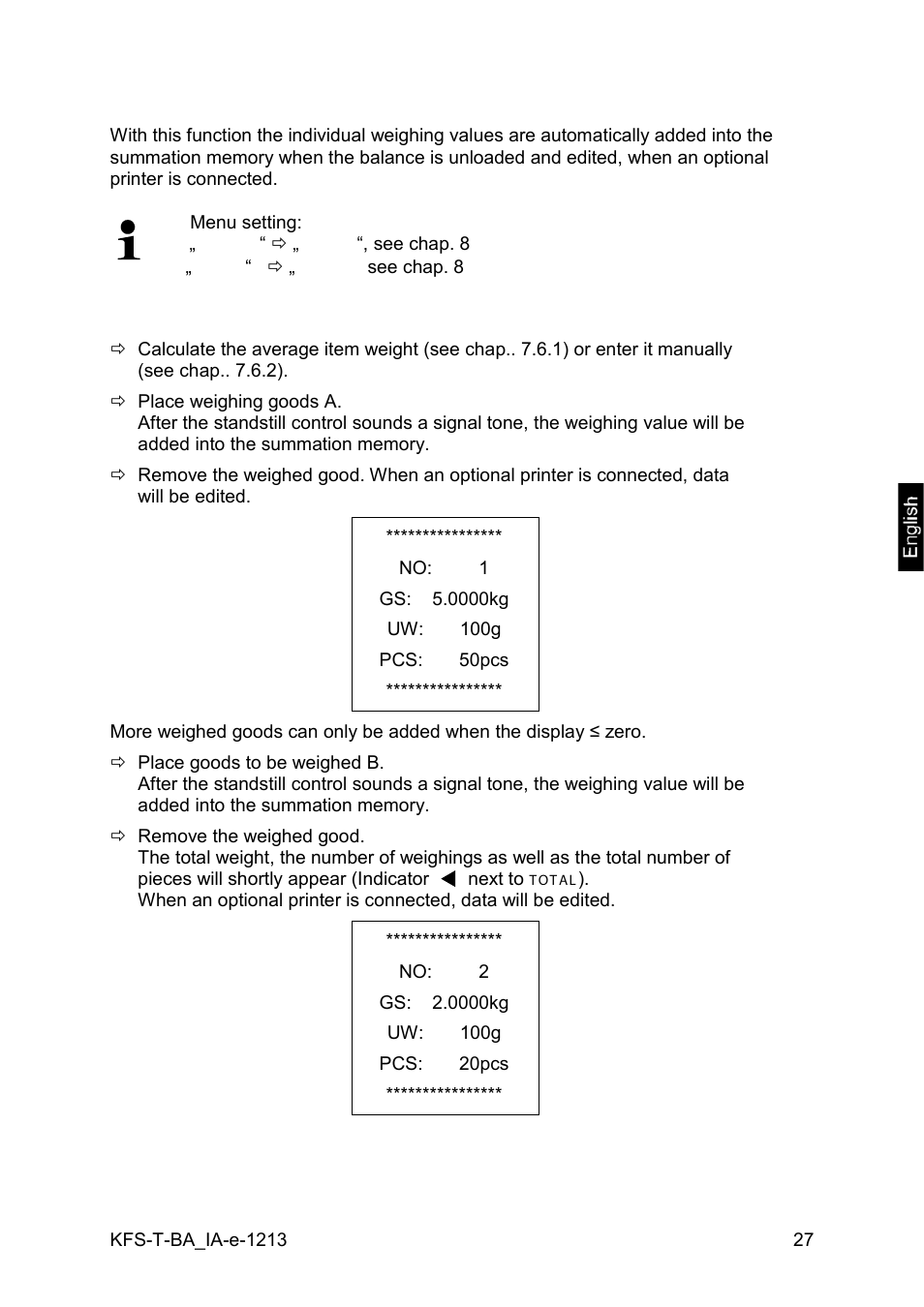 2 automatic adding-up | KERN & SOHN IFS 300K-3 User Manual | Page 27 / 52