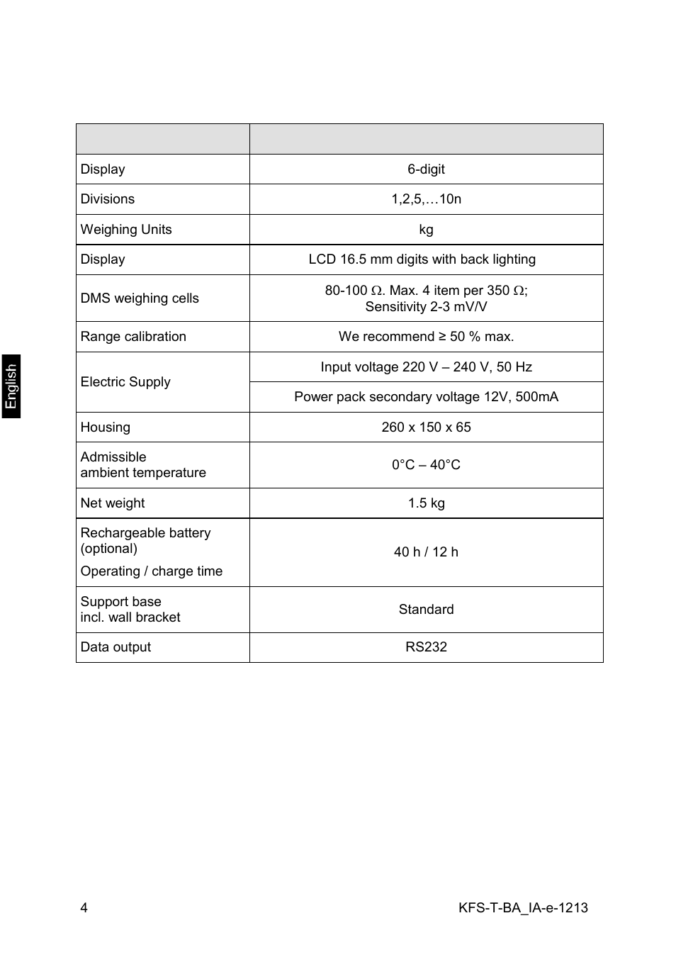 1 technical data | KERN & SOHN IFS 300K-3 User Manual | Page 4 / 52