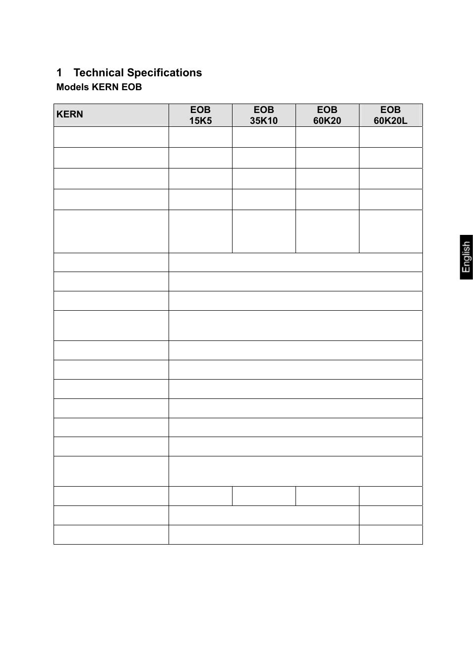 1 technical specifications, Technical specifications | KERN & SOHN EOE XL User Manual | Page 4 / 24