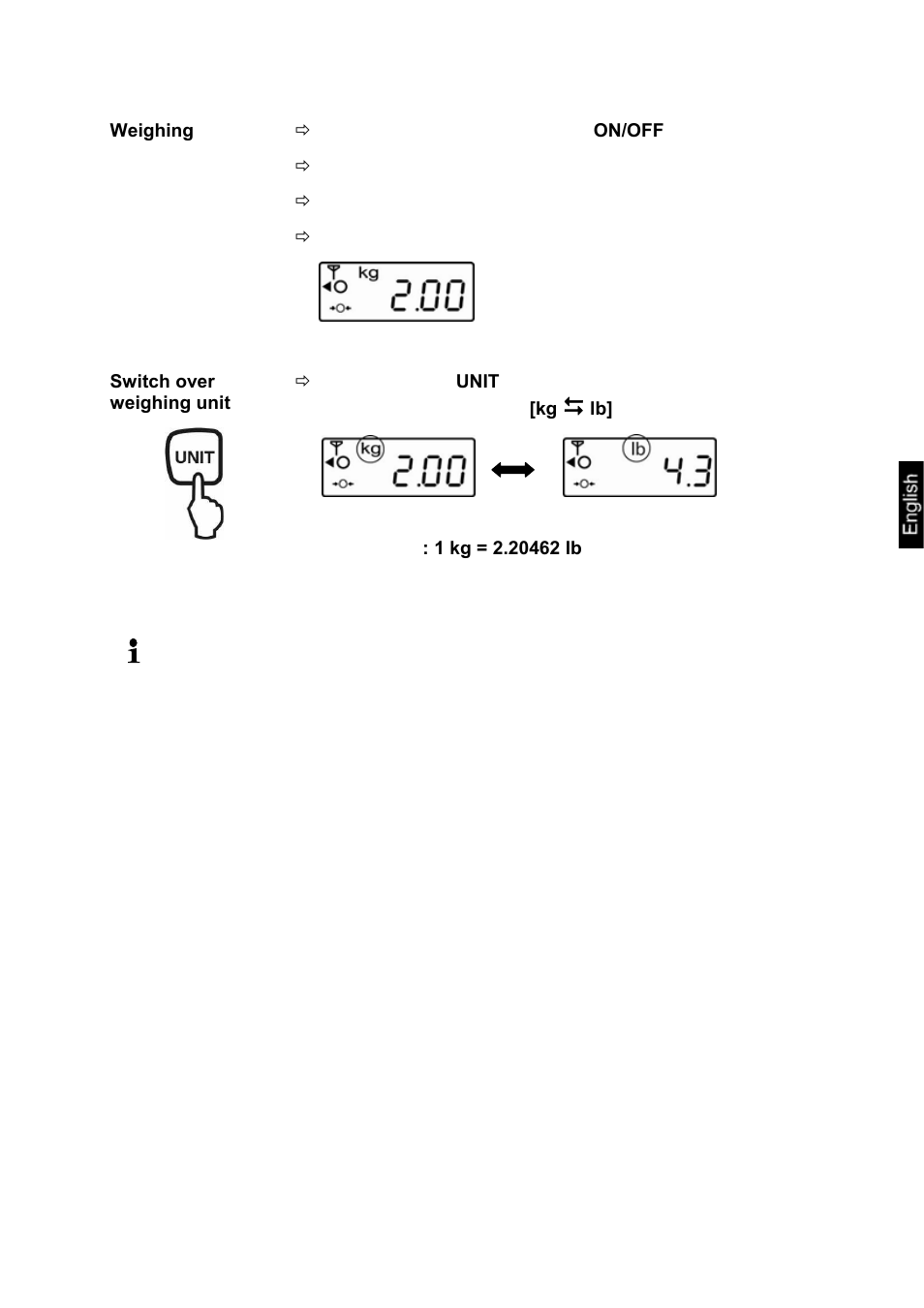 Weighing, Switch over weighing unit | KERN & SOHN EOS F User Manual | Page 17 / 26