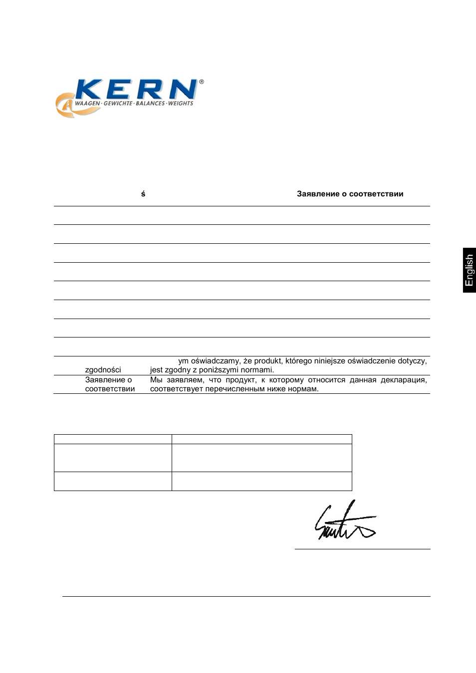 13 declaration of conformity / test certificate, Declaration of conformity | KERN & SOHN KFN-TM User Manual | Page 63 / 71