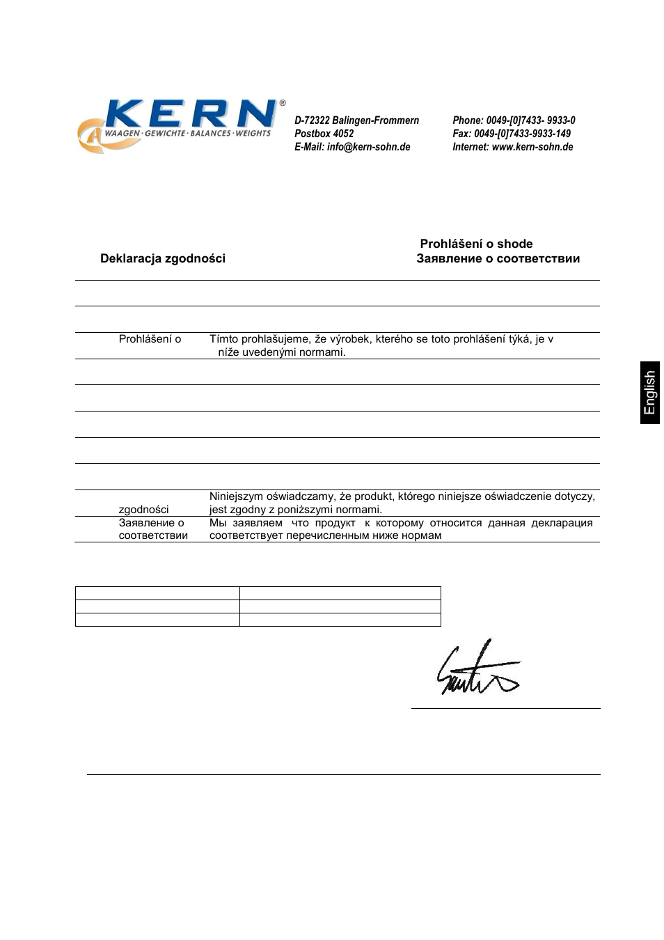 Declaration of conformity, Electronic balance: kern ilj-cm/ils-c, 21 declaration of conformity | KERN & SOHN ILJ 25K-4CM User Manual | Page 111 / 111