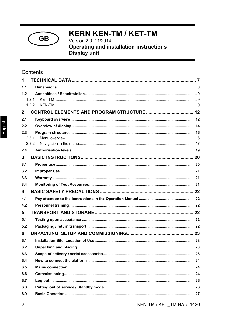 KERN & SOHN KET-TM User Manual | Page 2 / 223