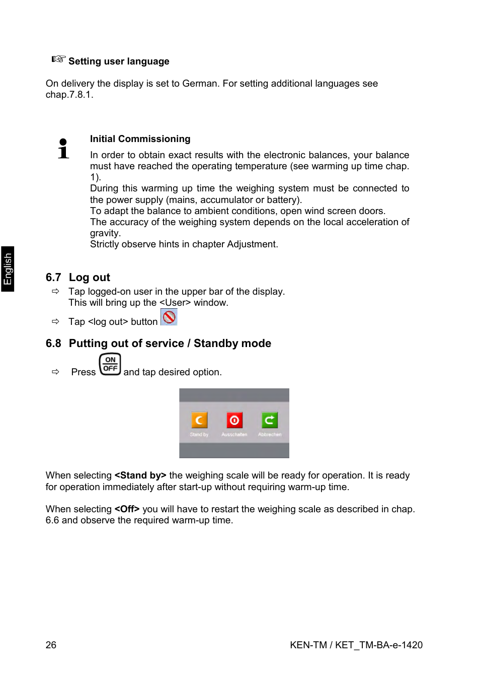 7 log out, 8 putting out of service / standby mode | KERN & SOHN KET-TM User Manual | Page 26 / 223