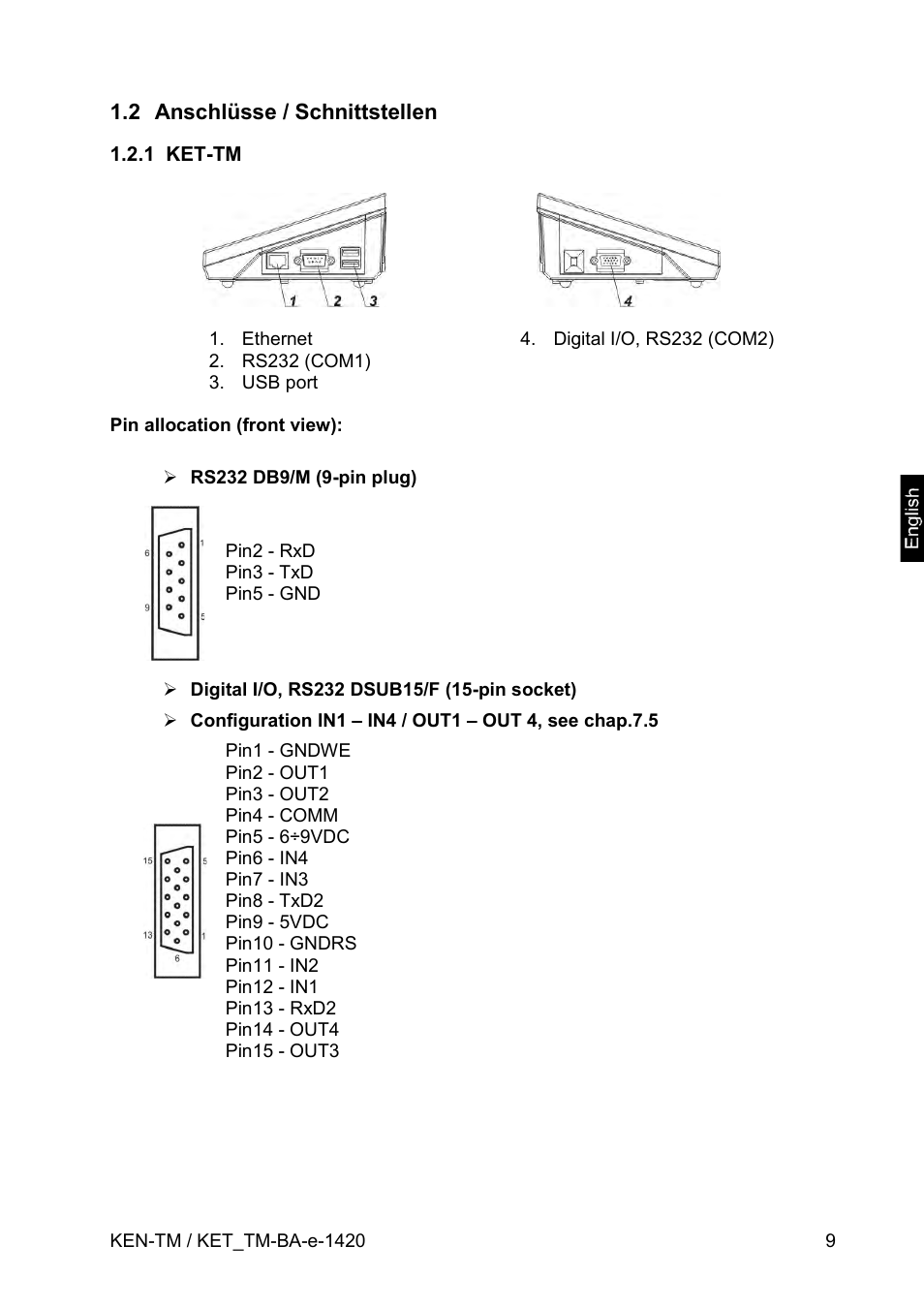 2 anschlüsse / schnittstellen, 1 ket-tm | KERN & SOHN KET-TM User Manual | Page 9 / 223