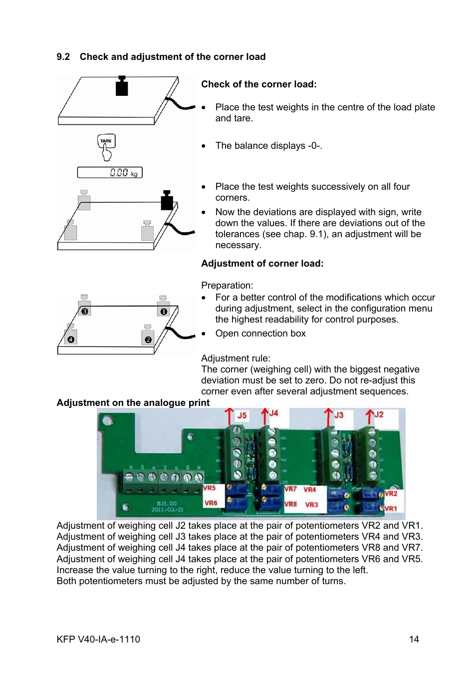 2 check and adjustment of the corner load, Check and adjustment of the corner load | KERN & SOHN BAN 3T-3M User Manual | Page 14 / 15