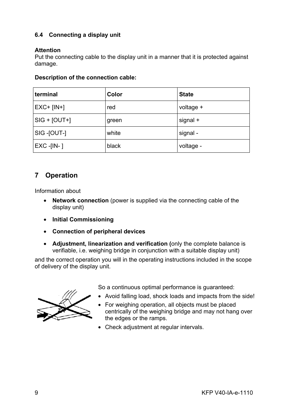 4 connecting a display unit, 7 operation, Connecting a display unit | Operation | KERN & SOHN BAN 3T-3M User Manual | Page 9 / 15