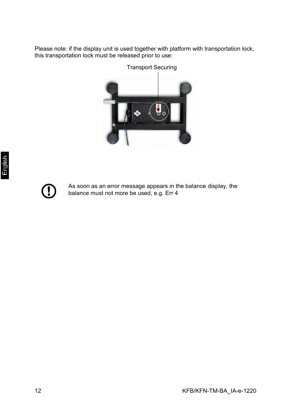 4 transportation lock (illustration example), 5 error message | KERN & SOHN FA 6T-3M User Manual | Page 12 / 83