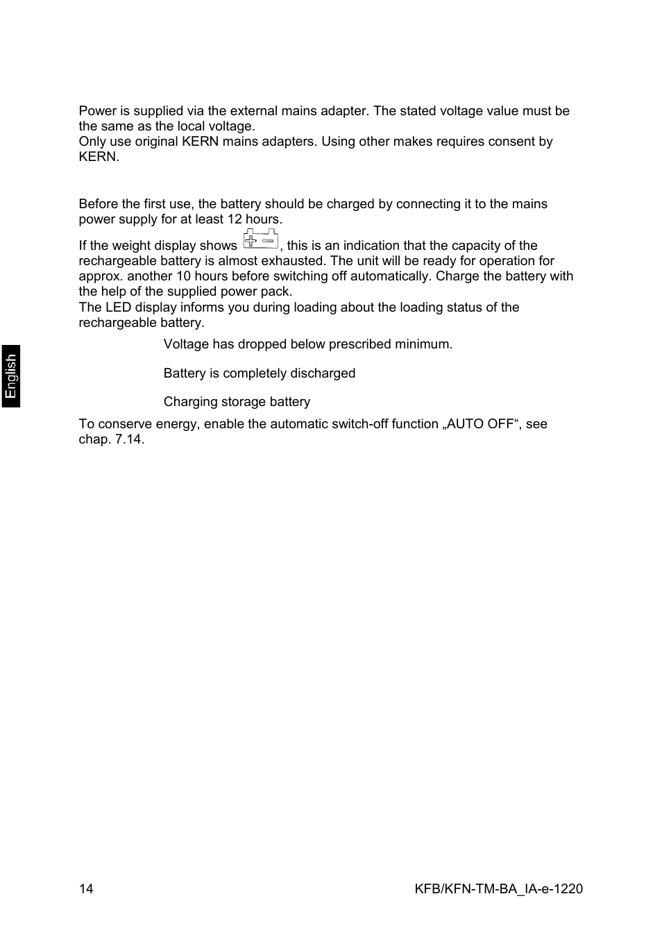 7 mains connection, 8 storage battery operation (optional) | KERN & SOHN FA 6T-3M User Manual | Page 14 / 83