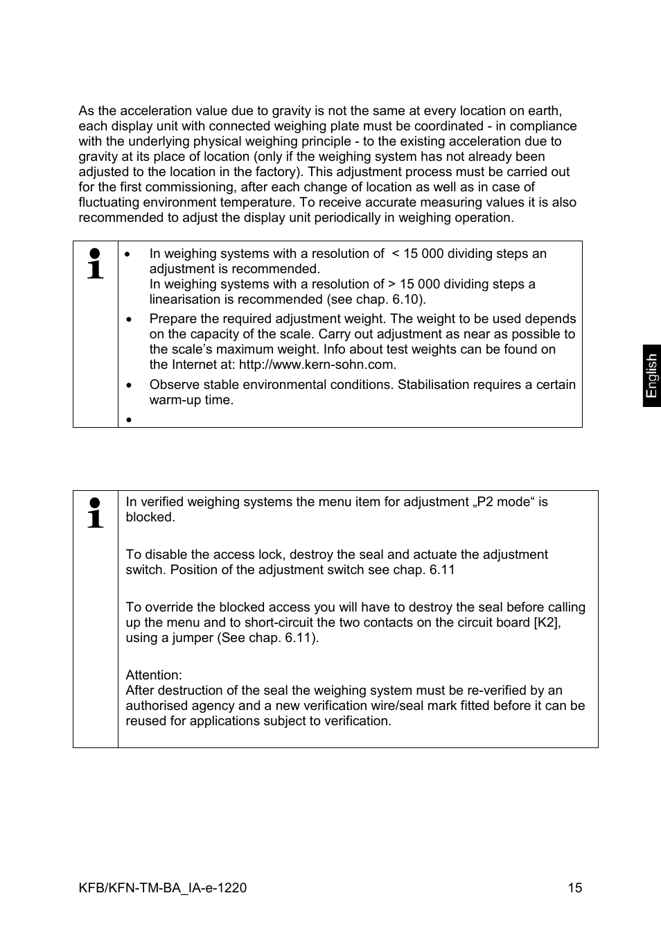 9 adjustment, 1 verified weighing systems | KERN & SOHN FA 6T-3M User Manual | Page 15 / 83