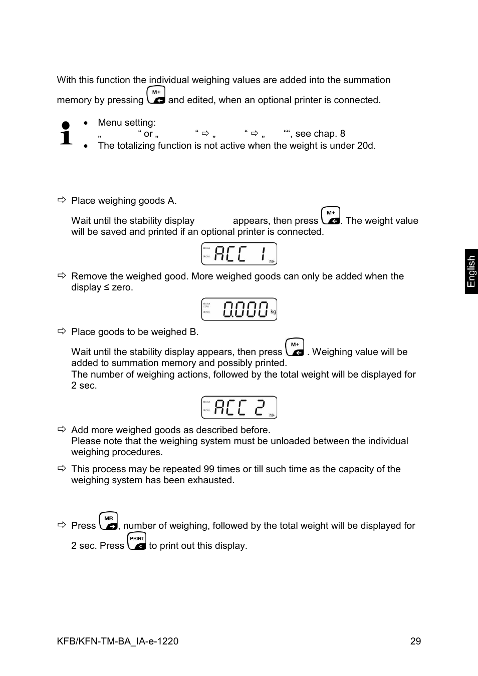 8 manual totalizing | KERN & SOHN FA 6T-3M User Manual | Page 29 / 83