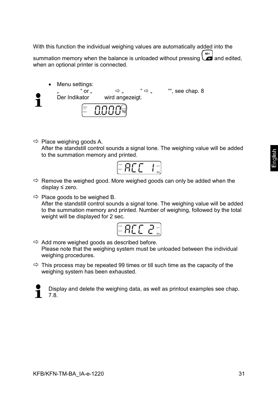 9 automatic adding-up | KERN & SOHN FA 6T-3M User Manual | Page 31 / 83