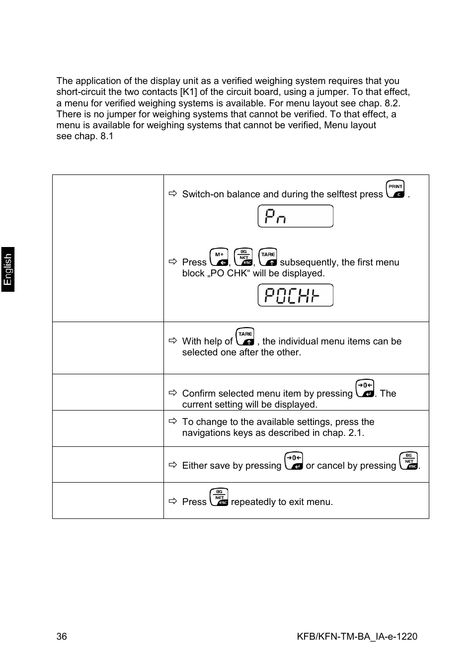 8 menu | KERN & SOHN FA 6T-3M User Manual | Page 36 / 83