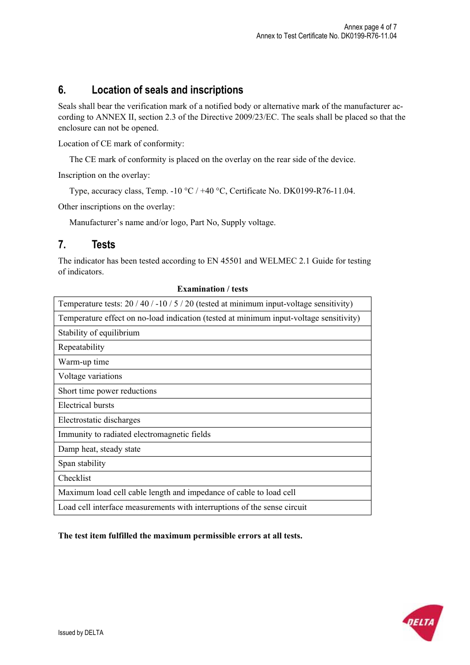 Location of seals and inscriptions, Tests | KERN & SOHN FA 6T-3M User Manual | Page 80 / 83