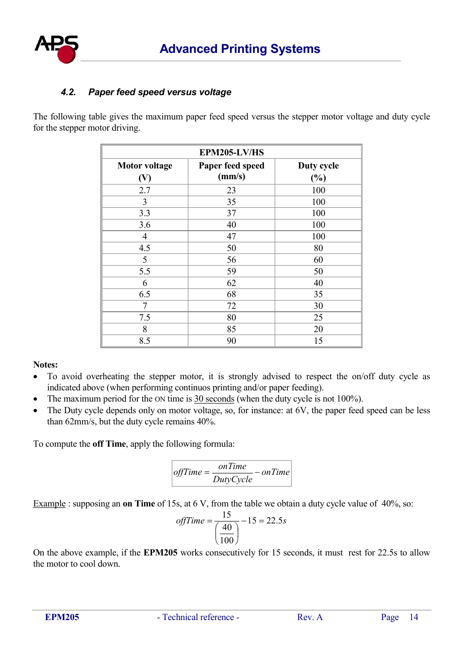 Paper feed speed versus voltage, Aper feed speed versus voltage, Advanced printing systems | KERN & SOHN VFS 2T1 Addendum User Manual | Page 14 / 29