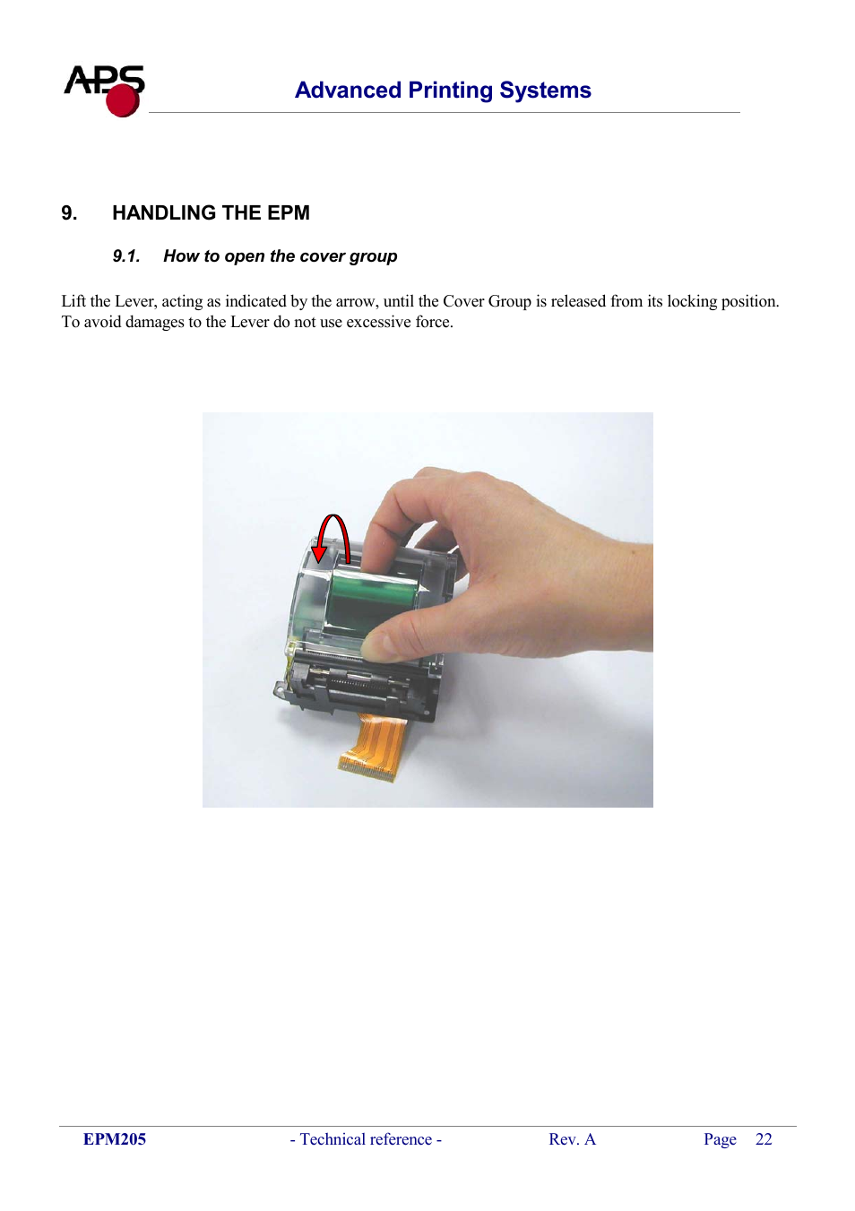 Handling the epm, How to open the cover group, Ow to open the cover group | Advanced printing systems | KERN & SOHN VFS 2T1 Addendum User Manual | Page 22 / 29