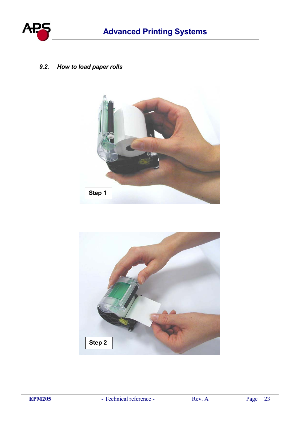 How to load paper rolls, Ow to load paper rolls, Advanced printing systems | KERN & SOHN VFS 2T1 Addendum User Manual | Page 23 / 29