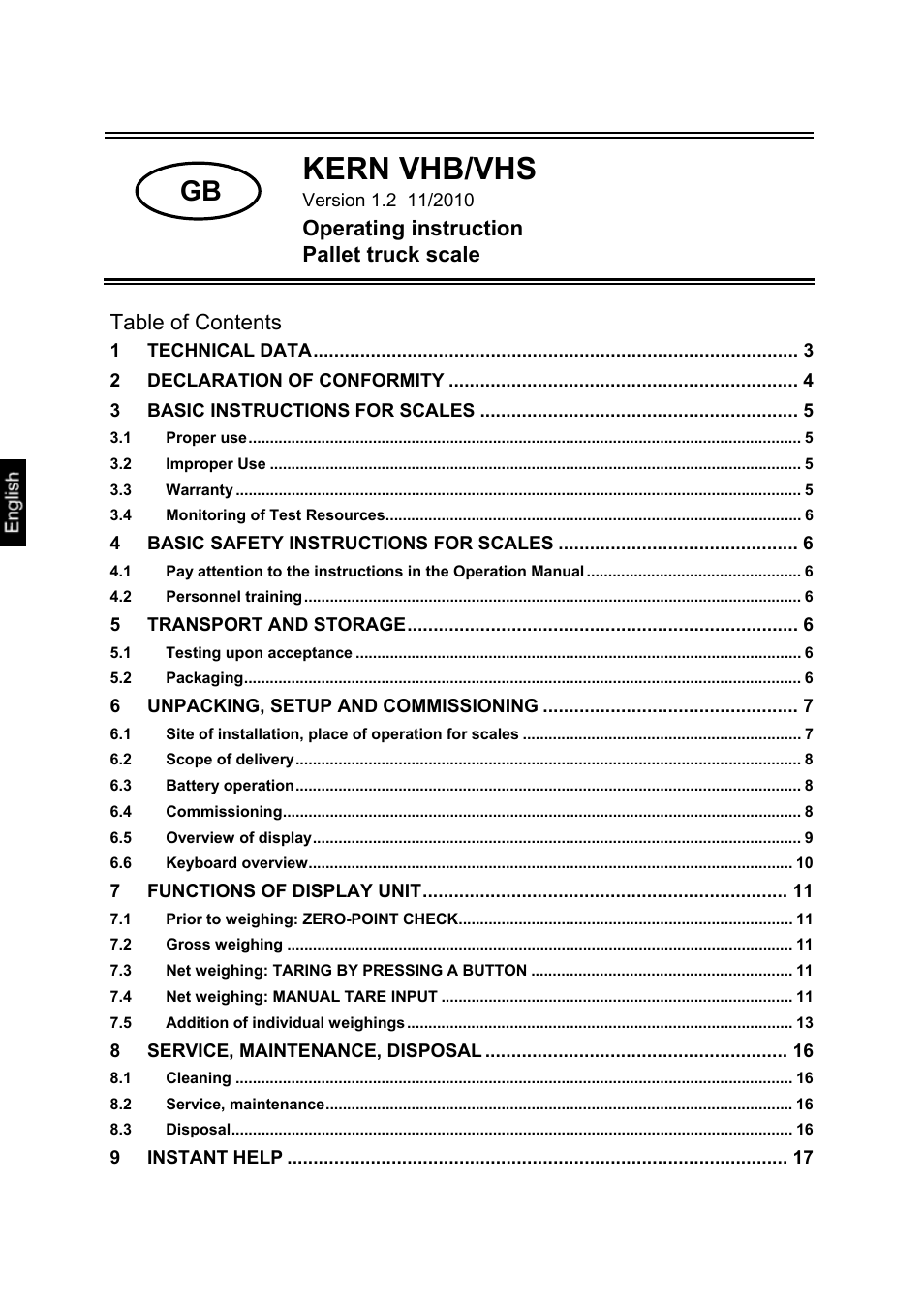 KERN & SOHN VHS 2T1 User Manual | Page 2 / 17