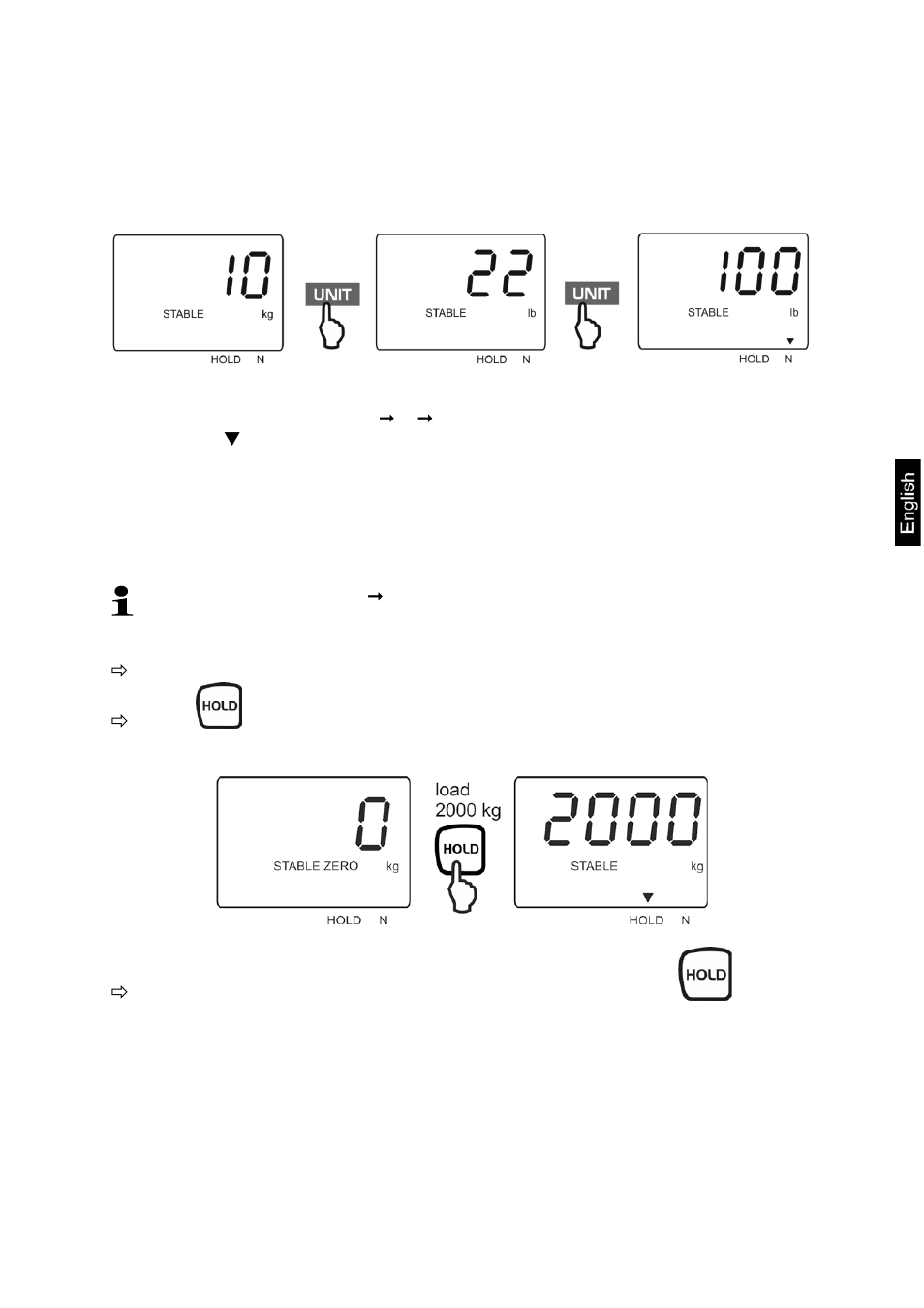 7 switch-over weighing unit, 8 hold weighing value (data-hold function) | KERN & SOHN HFC 10T-3 User Manual | Page 27 / 47