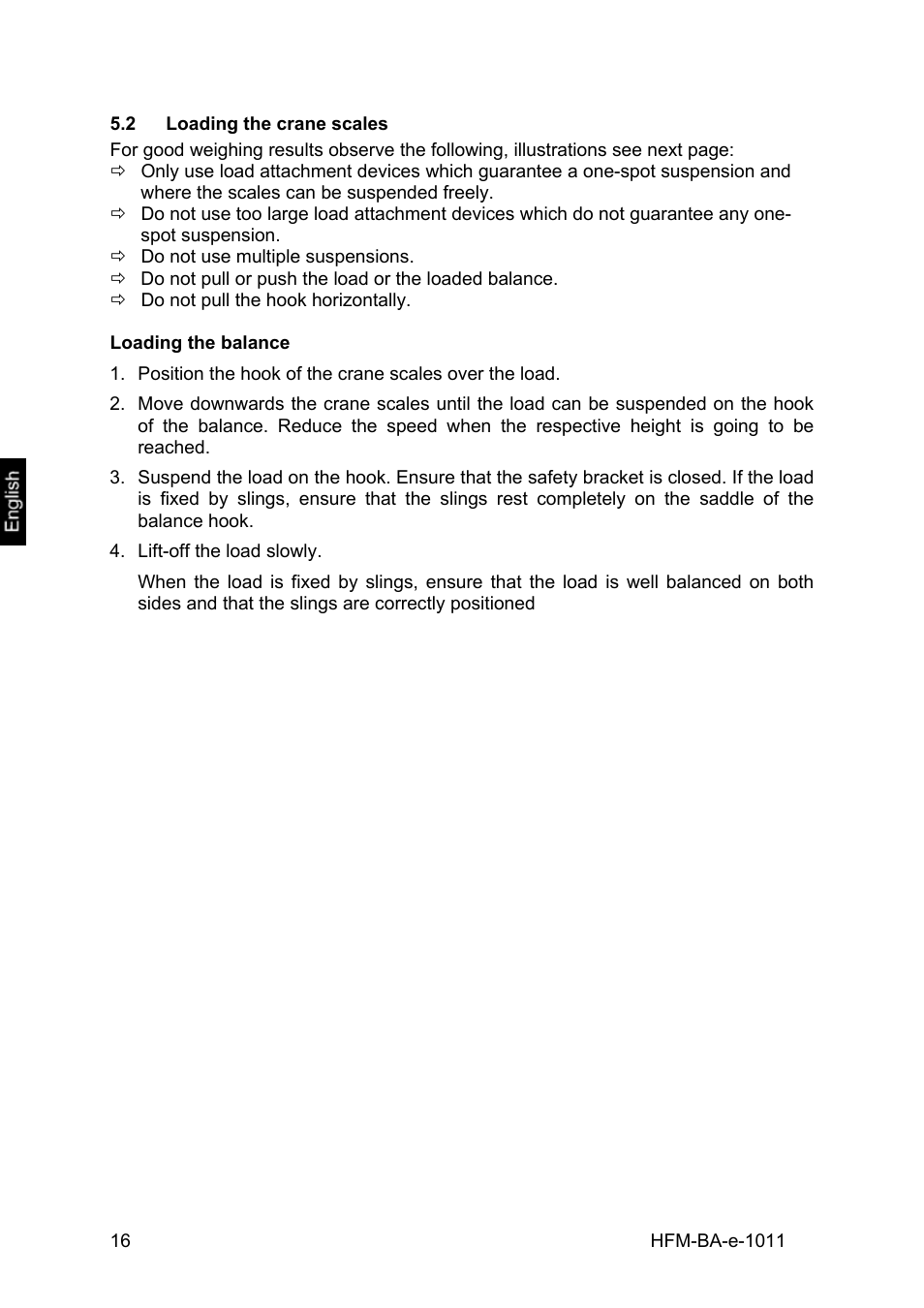 2 loading the crane scales, Loading the crane scales | KERN & SOHN HFM 10T1 User Manual | Page 16 / 32