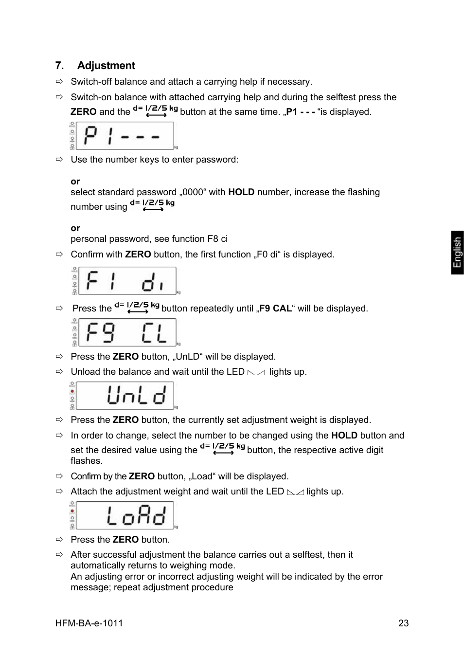 Adjustment | KERN & SOHN HFM 10T1 User Manual | Page 23 / 32