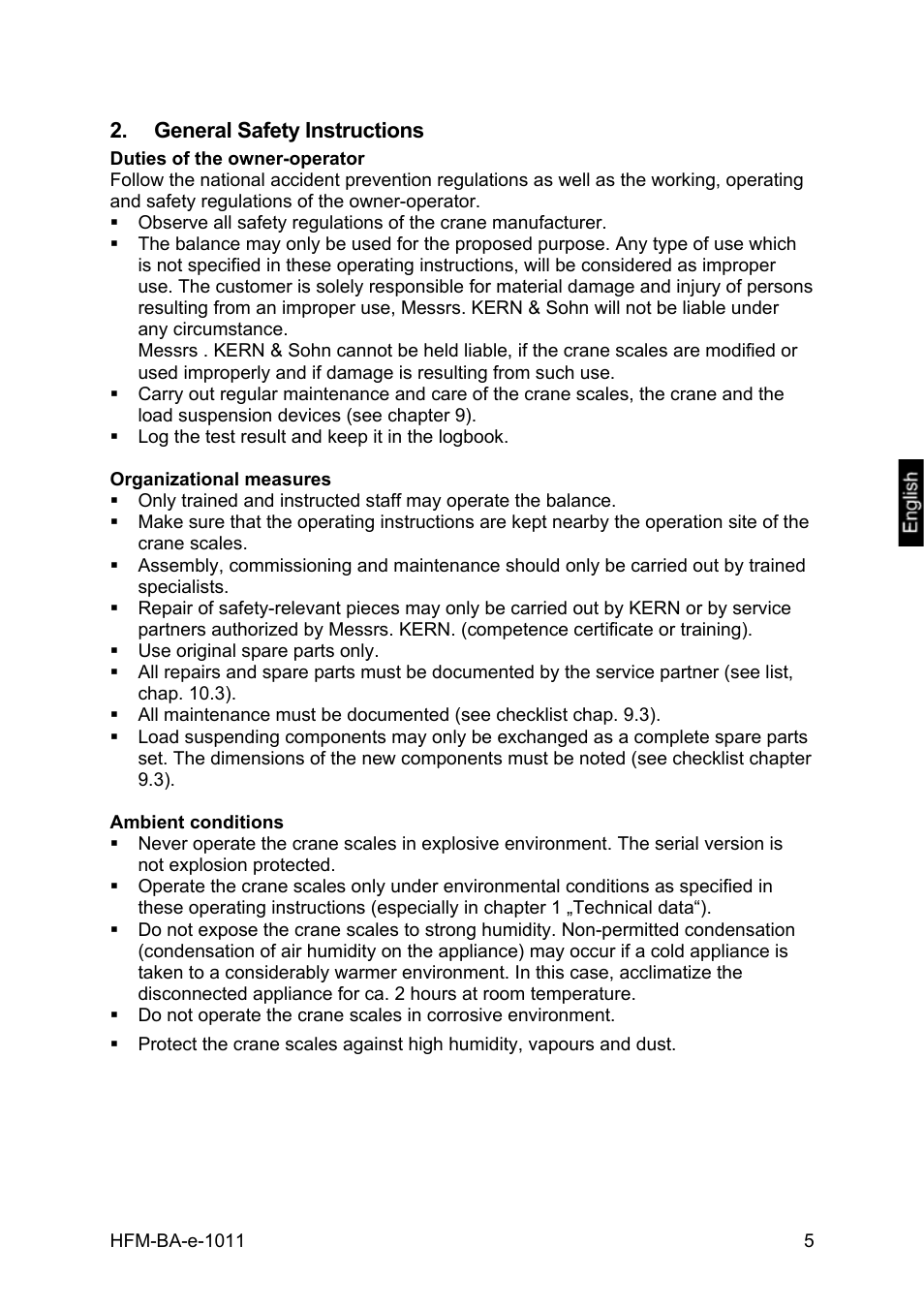 General safety instructions | KERN & SOHN HFM 10T1 User Manual | Page 5 / 32