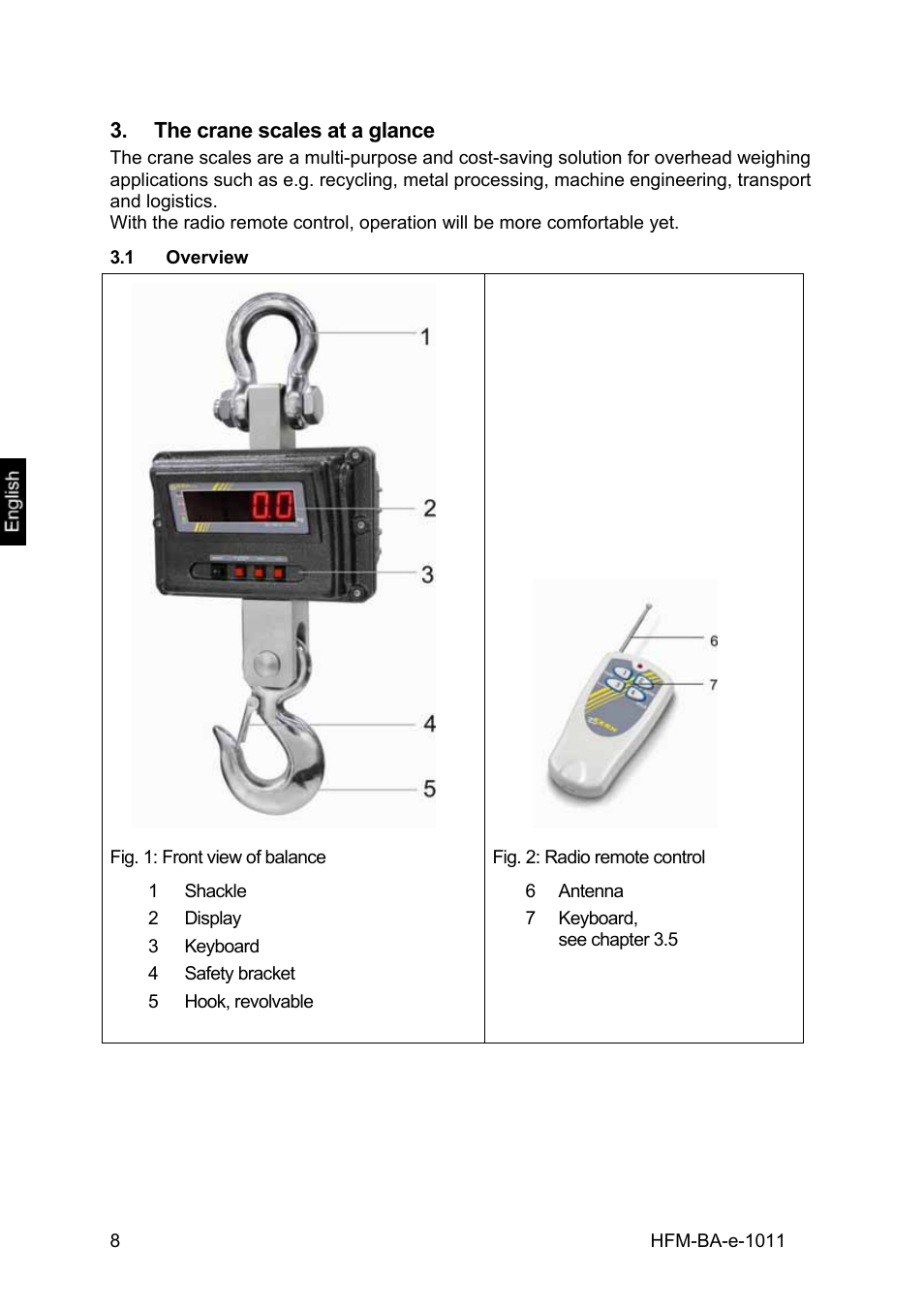 The crane scales at a glance, 1 overview, Overview | KERN & SOHN HFM 10T1 User Manual | Page 8 / 32