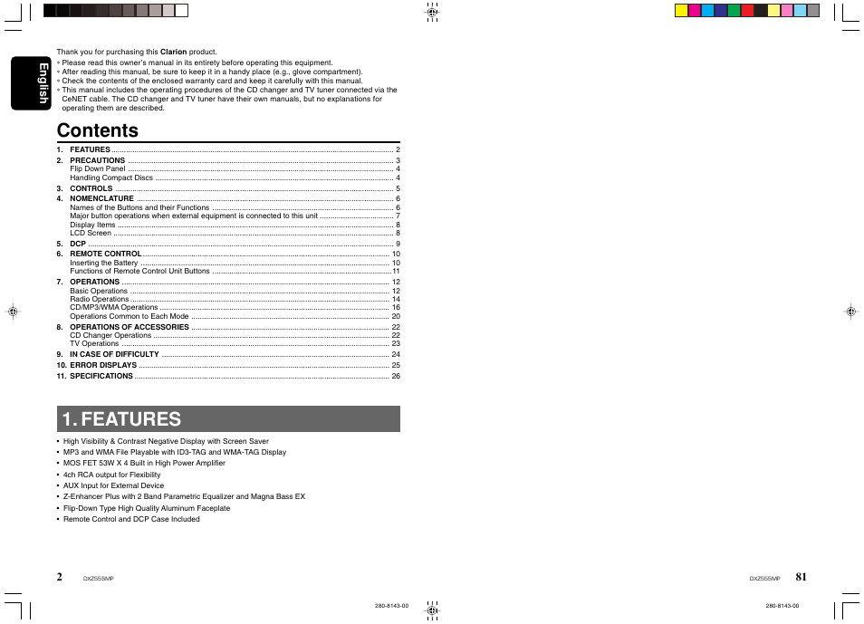 Clarion DXZ555MP User Manual | Page 2 / 25