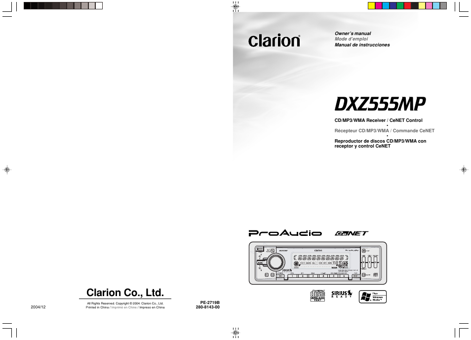 Dxz555mp, Clarion co., ltd | Clarion DXZ555MP User Manual | Page 25 / 25