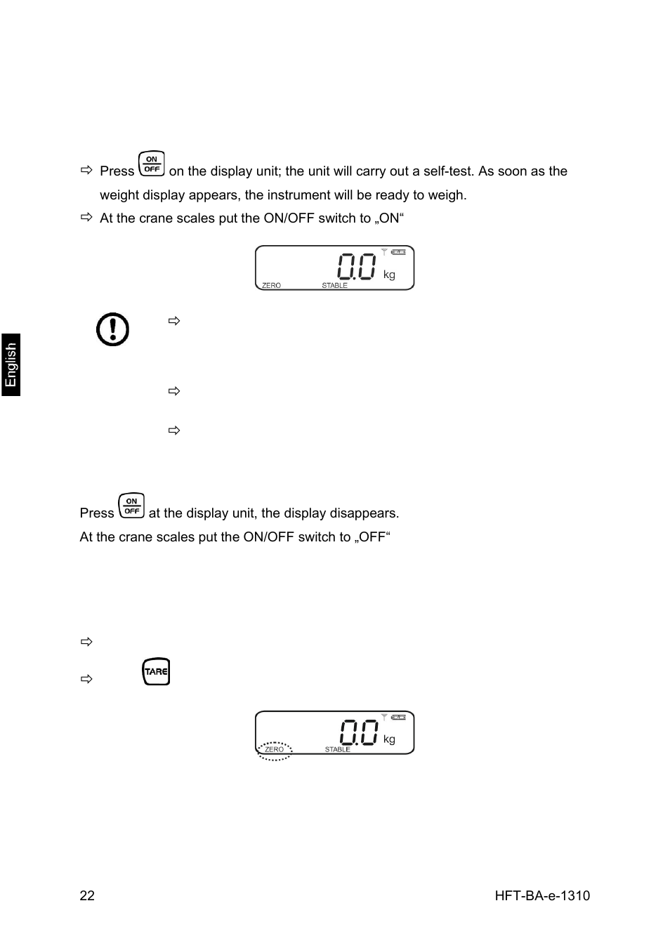 3 turn on/off, 4 set balance to zero | KERN & SOHN HFT 15T5 User Manual | Page 22 / 45