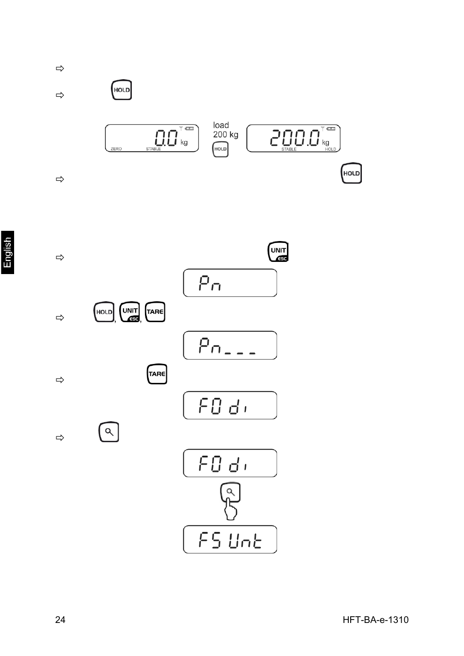 7 fix the weight value (data-hold function), 8 weighing units | KERN & SOHN HFT 15T5 User Manual | Page 24 / 45
