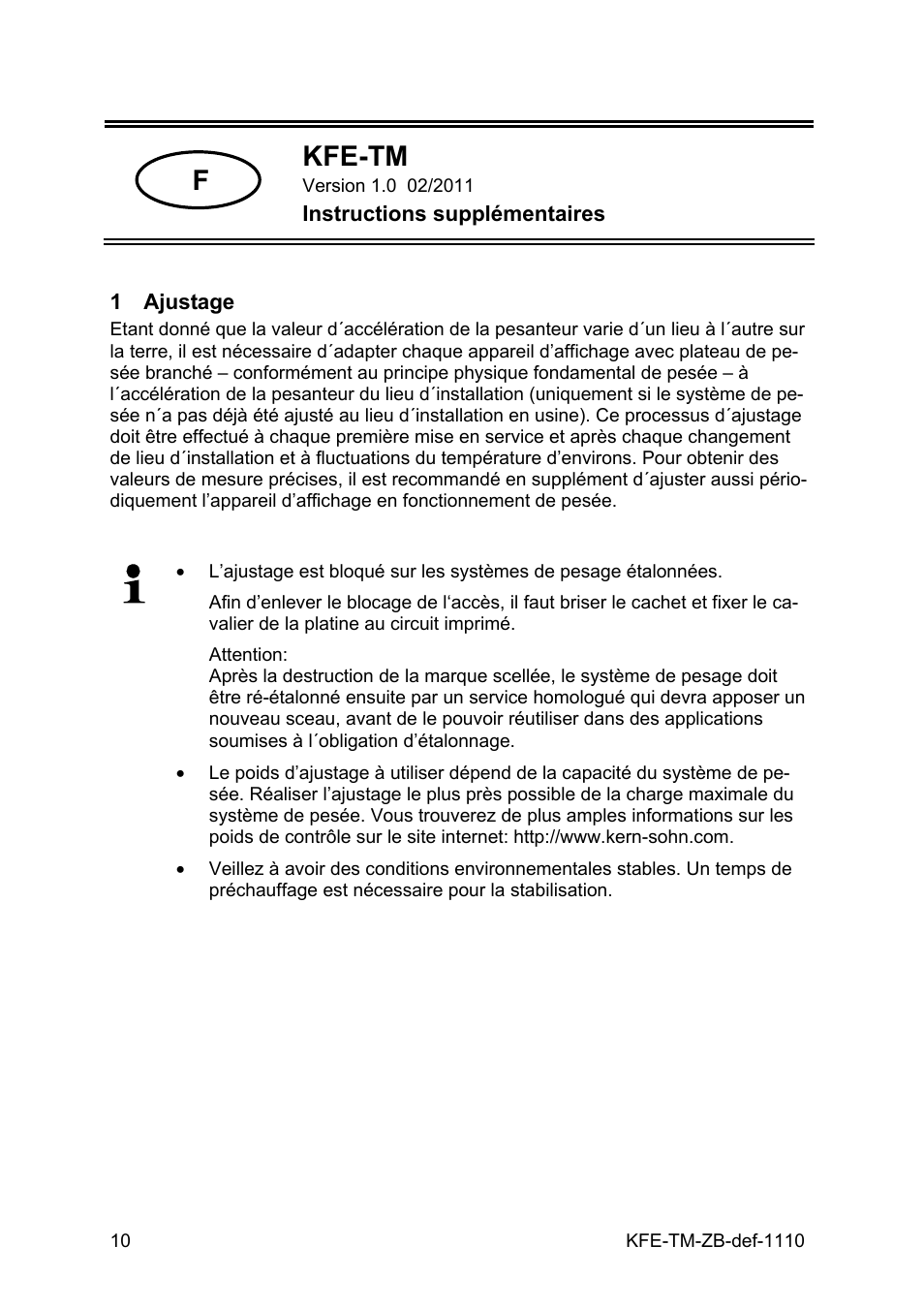 1 ajustage, Fkfe-tm | KERN & SOHN KFE-TM Addendum User Manual | Page 10 / 13
