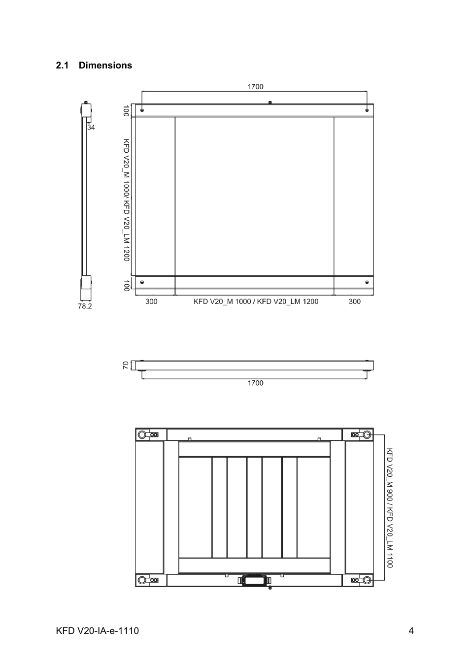 1 dimensions, Dimensions | KERN & SOHN KFD 1500V20LM User Manual | Page 4 / 17