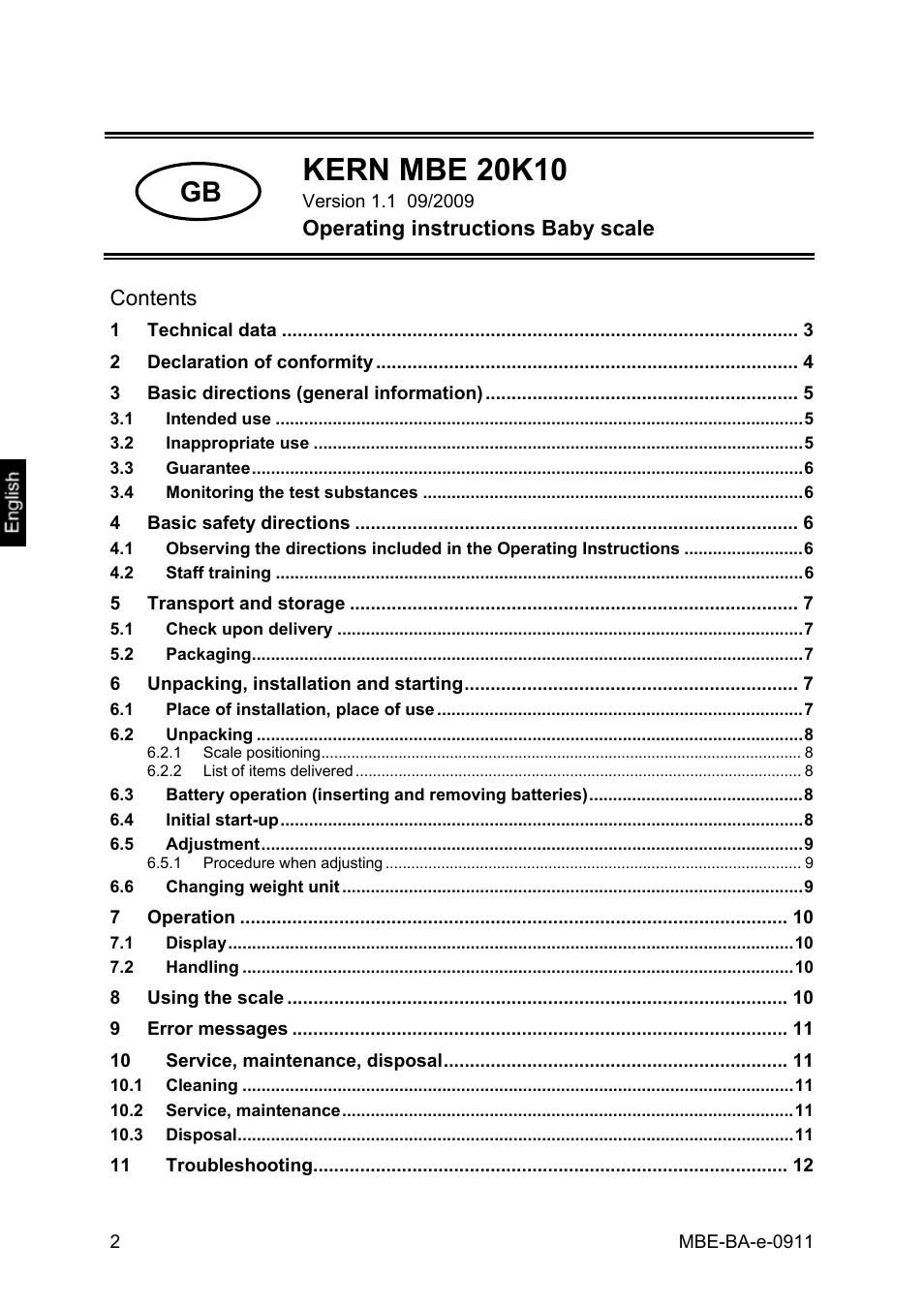 KERN & SOHN MBE 20K10 User Manual | Page 2 / 12