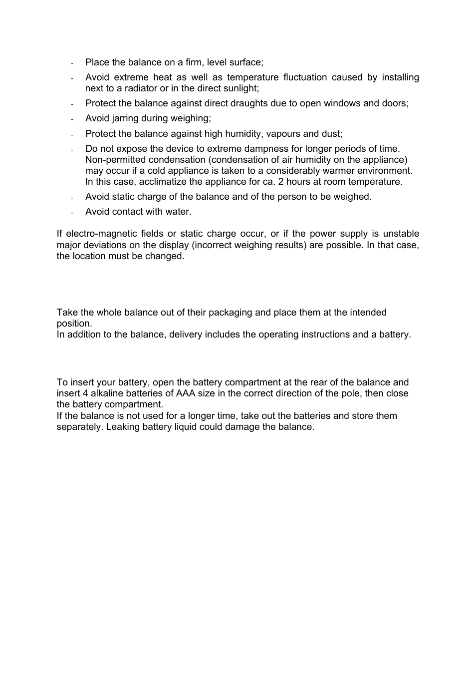 2 unpacking, 3 battery operation (insertion and removal), Unpacking | Battery operation (insertion and removal) | KERN & SOHN MFB 150K100 User Manual | Page 6 / 13