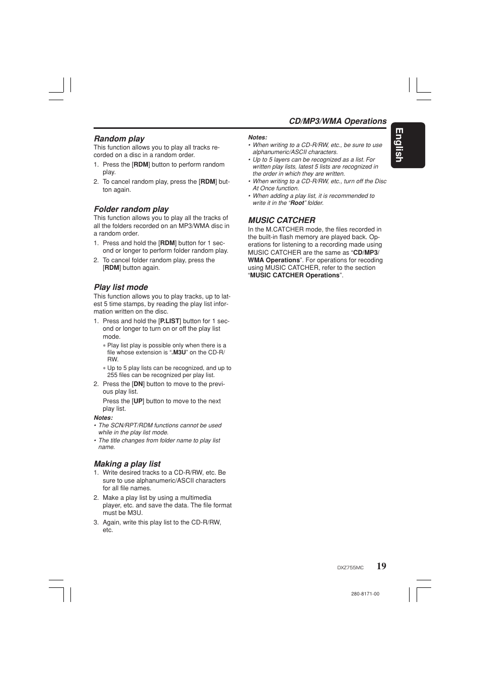 19 english | Clarion DXZ755MC User Manual | Page 19 / 34