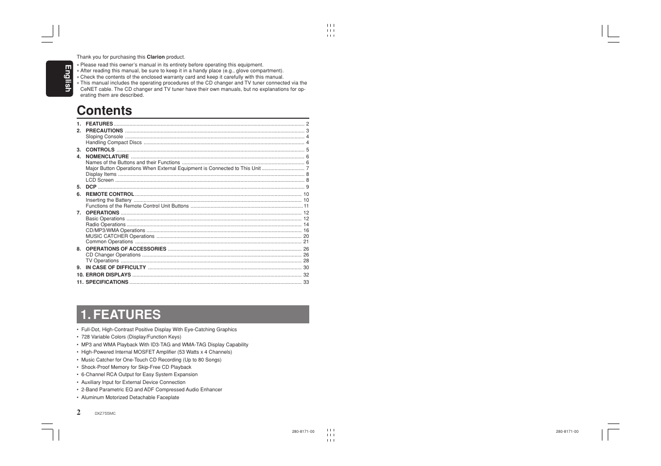 Clarion DXZ755MC User Manual | Page 2 / 34