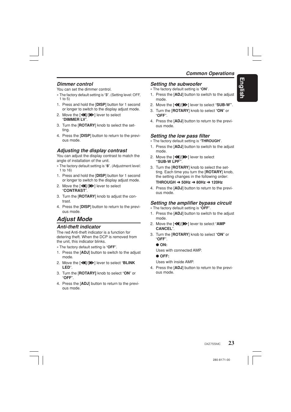 23 english, Adjust mode | Clarion DXZ755MC User Manual | Page 23 / 34