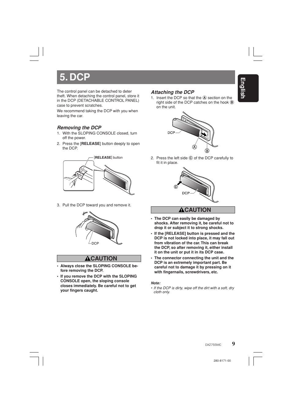 9english, Caution | Clarion DXZ755MC User Manual | Page 9 / 34