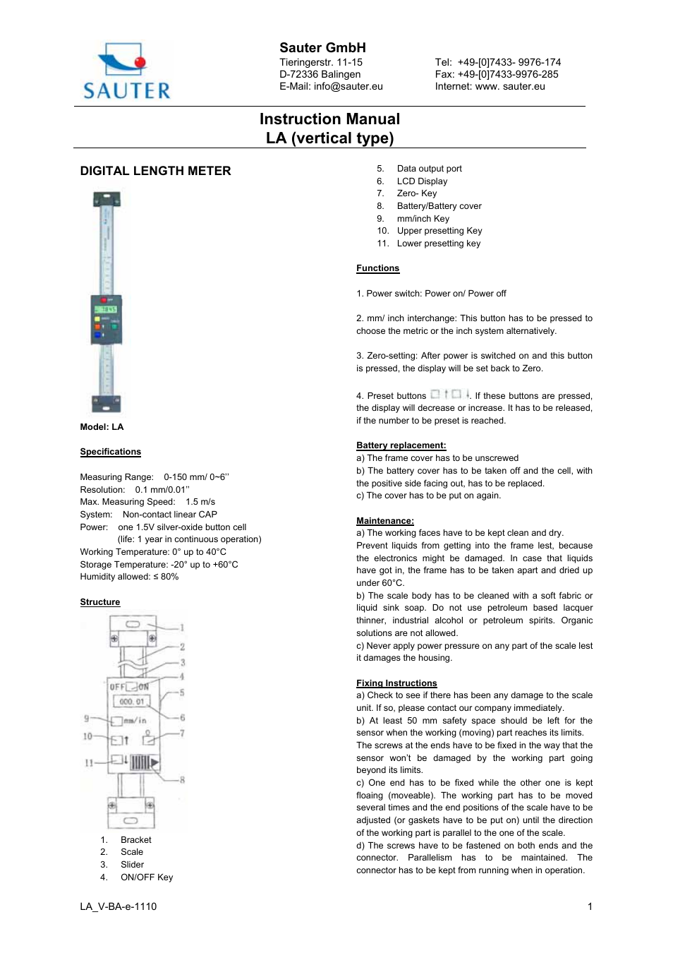KERN & SOHN LA 300-2 User Manual | 2 pages