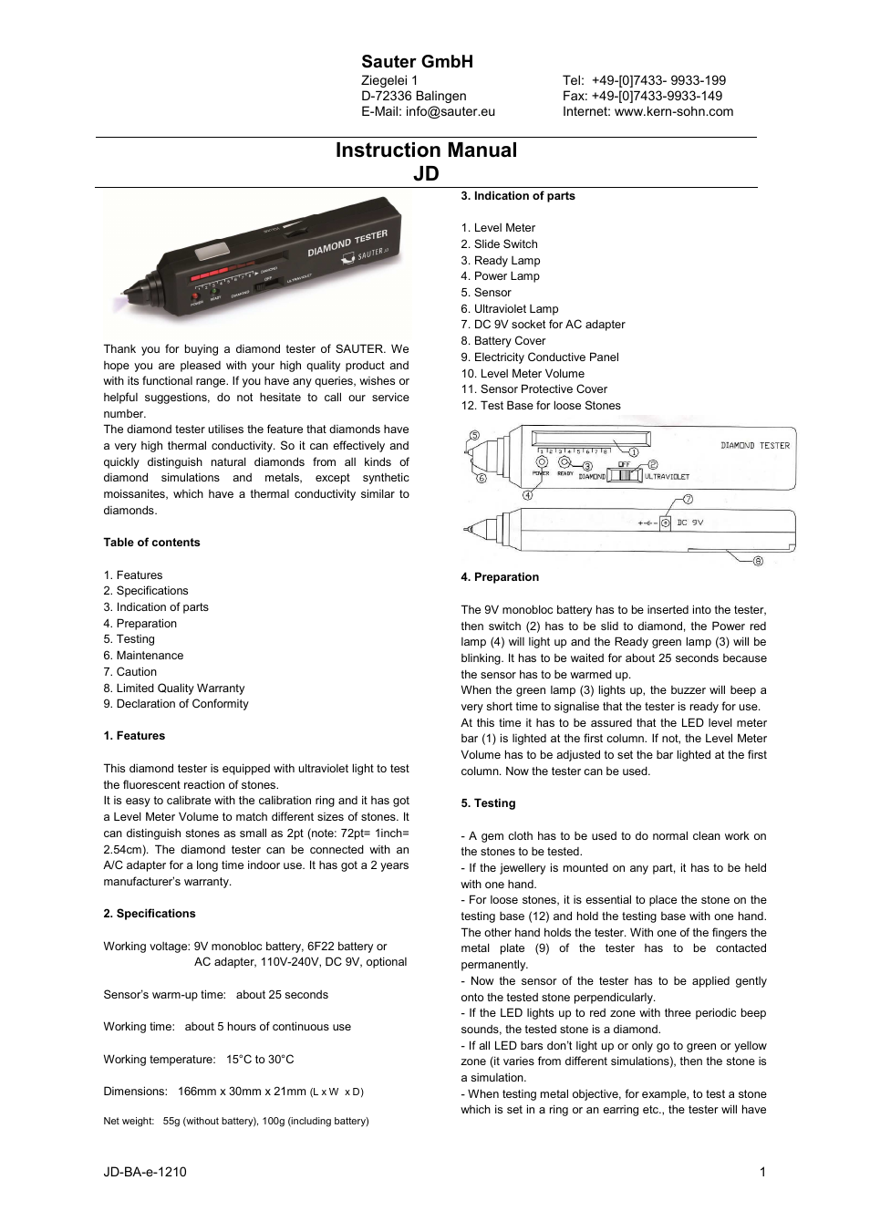 KERN & SOHN JD User Manual | 2 pages