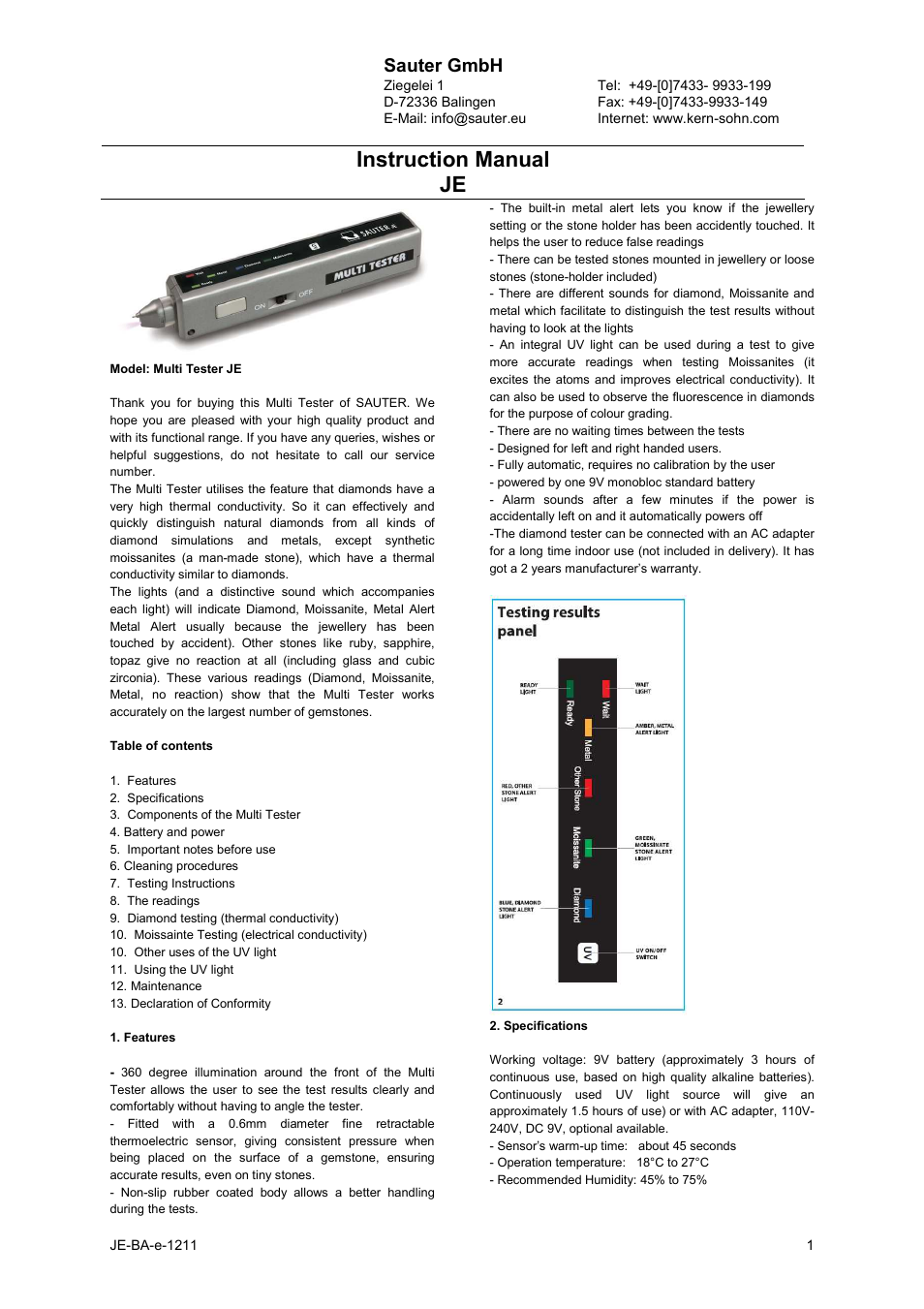 KERN & SOHN JE User Manual | 5 pages