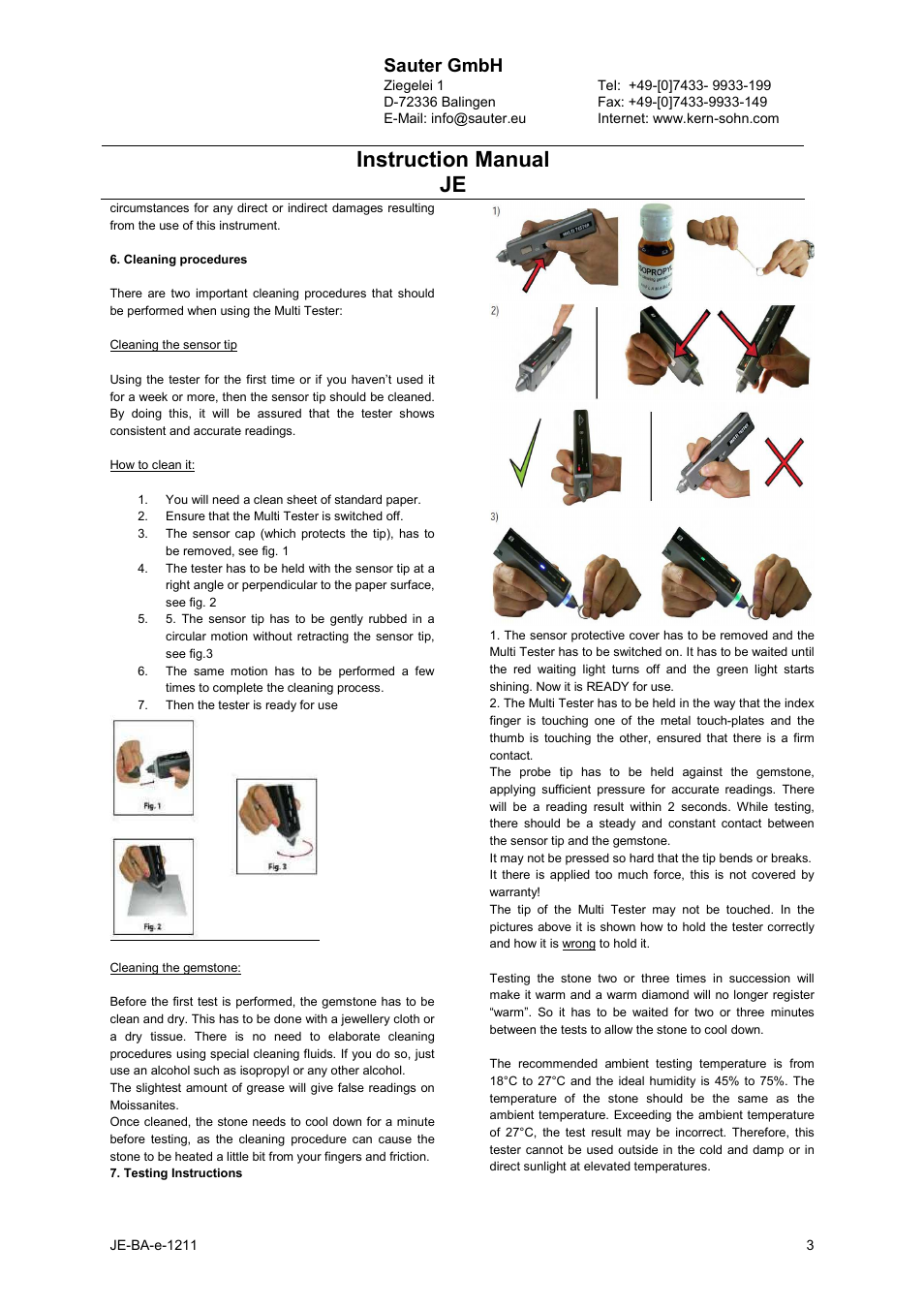 Instruction manual je, Sauter gmbh | KERN & SOHN JE User Manual | Page 3 / 5