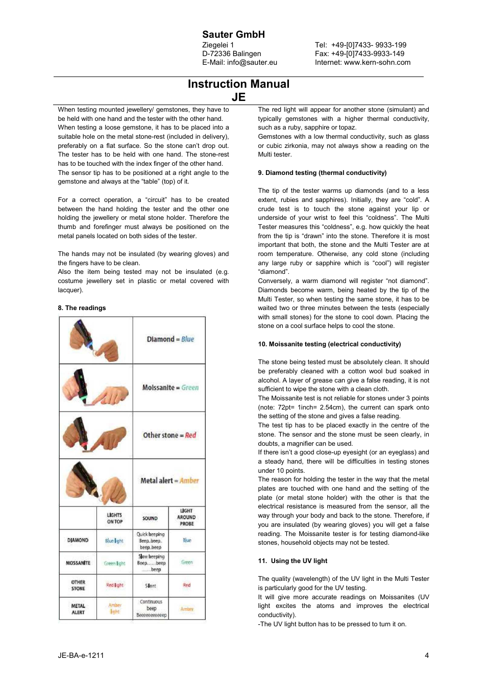 Instruction manual je, Sauter gmbh | KERN & SOHN JE User Manual | Page 4 / 5