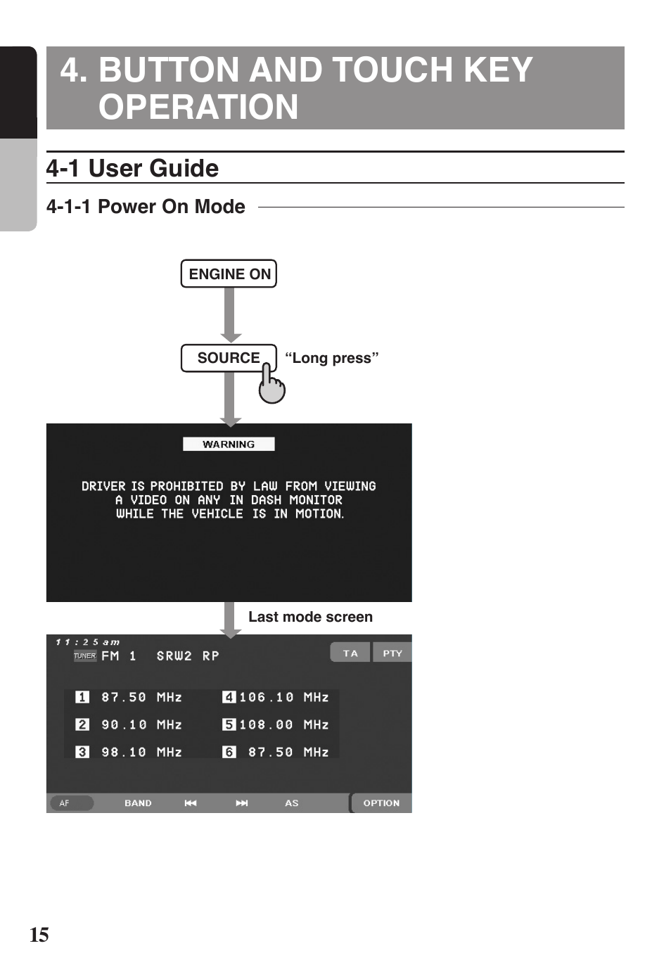 Button and touch key operation, 1 user guide | Clarion VRX578RUSB User Manual | Page 14 / 68