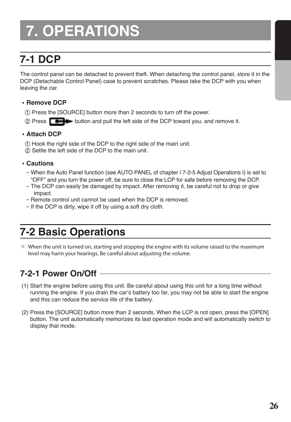 Operations, 1 dcp, 2 basic operations | 2 english, 2-1 power on/off | Clarion VRX578RUSB User Manual | Page 25 / 68