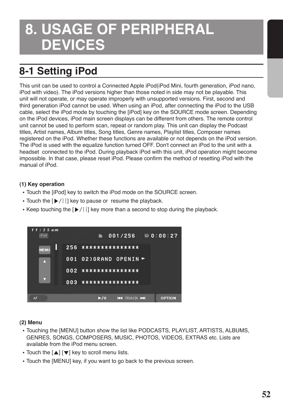 Usage of peripheral devices, 1 setting ipod, 2 english | Clarion VRX578RUSB User Manual | Page 51 / 68